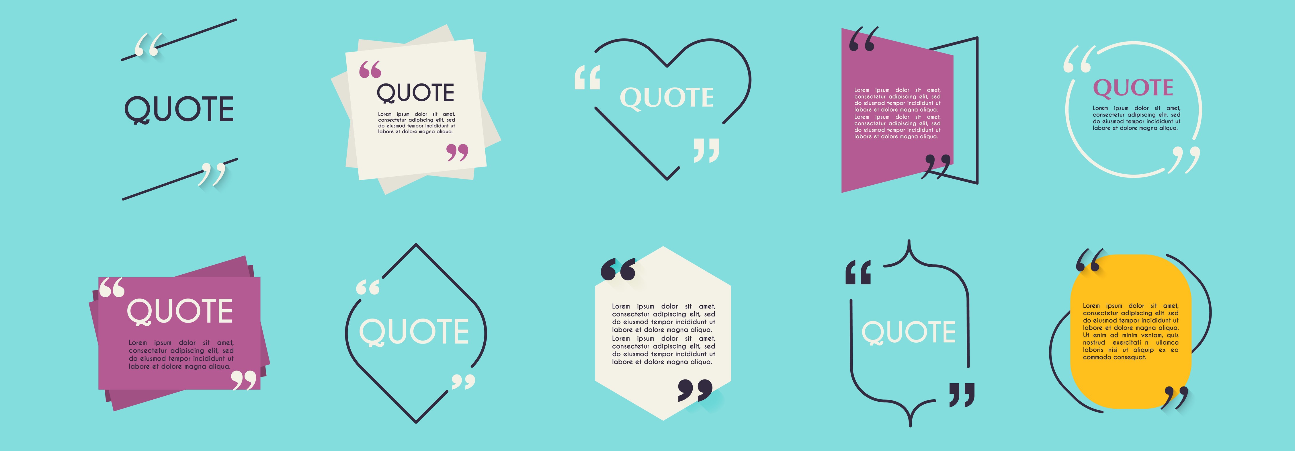 a 5 by 2 grid of various icons with the word "quote" inside the icon